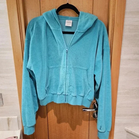 Aritzia TNA Boyfriend Terry Zip Up Aqua Size Medium - Picture 1 of 10